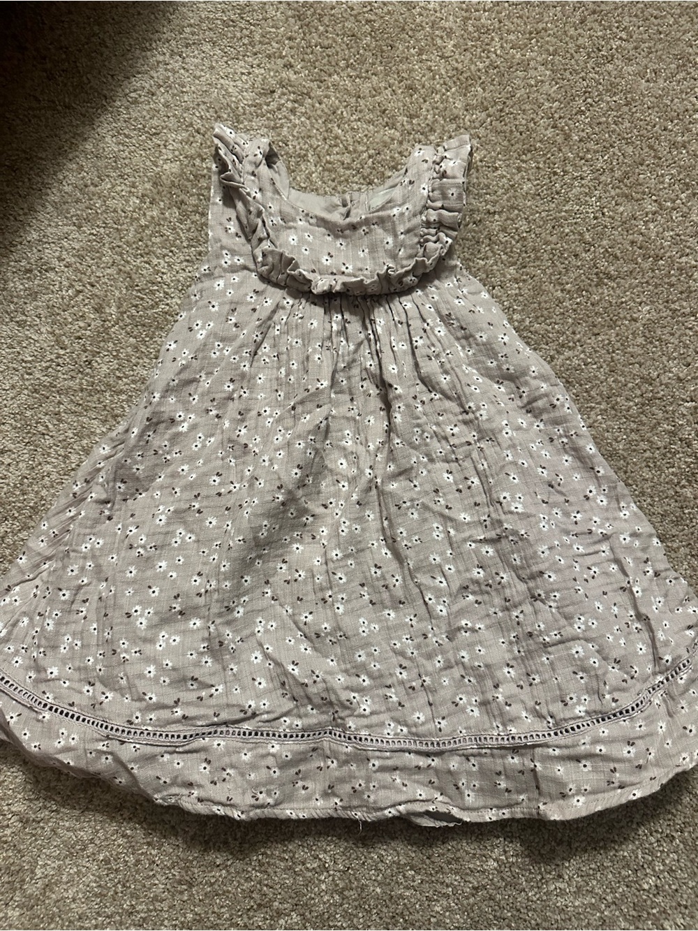 The Prairie by Rachel Ashwell Girls' Floral Ruffle Neck Dress - Taupe